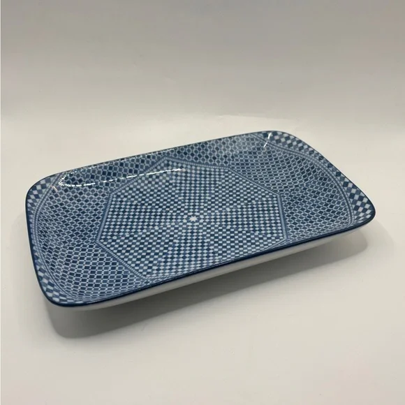 Crate & Barrel Blue White Geometric Rectangular Appetizer Tray 8.5” - Picture 2 of 5